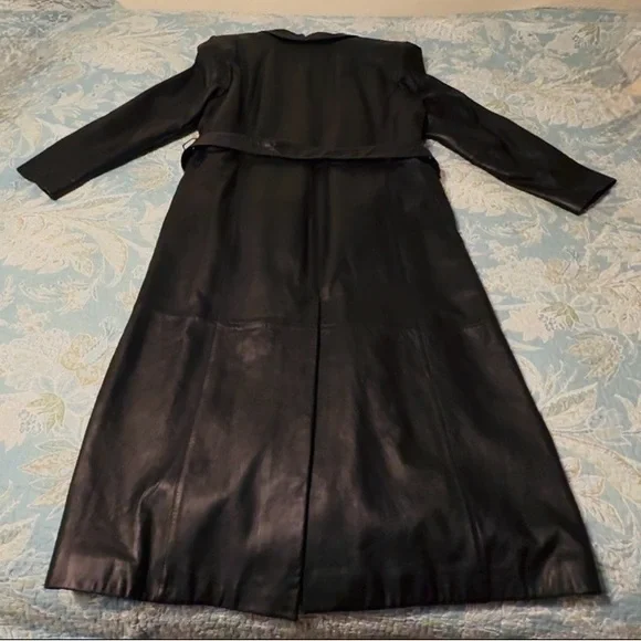 Wilson’s Leather Pelle Studio blk leather duster coat, lrg, purple liner, nice! - Picture 8 of 13